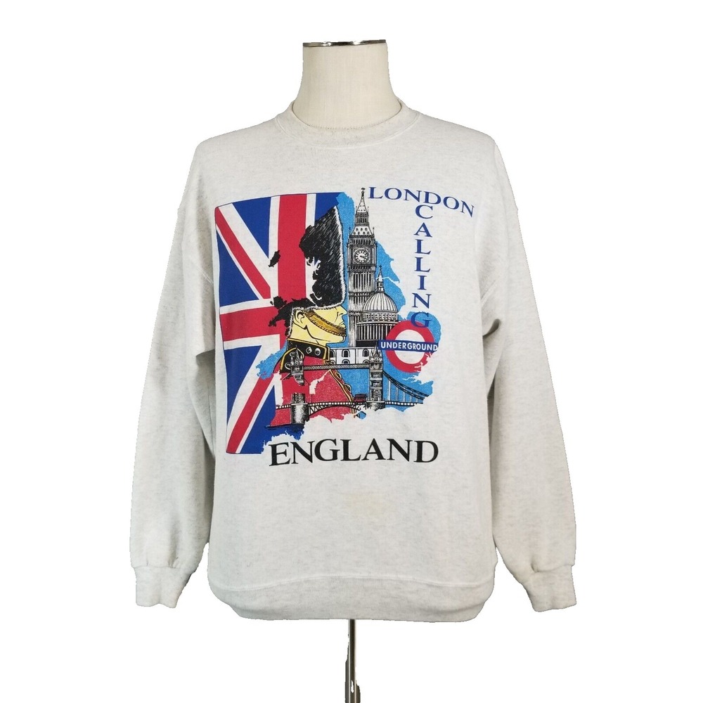 vintage London Calling sweater sweatshirt large gray long sleeve '80s flawed